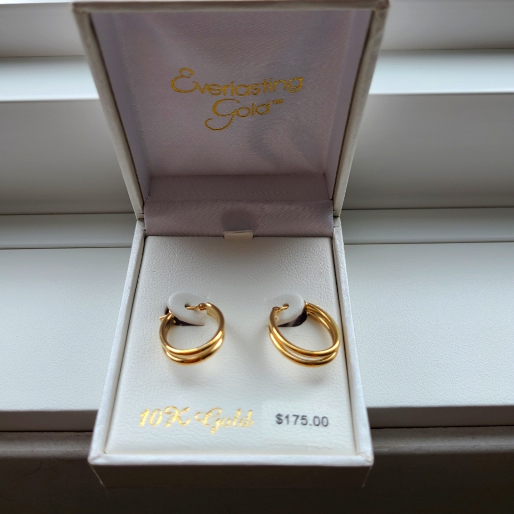 10k gold elongated double hoop earrings